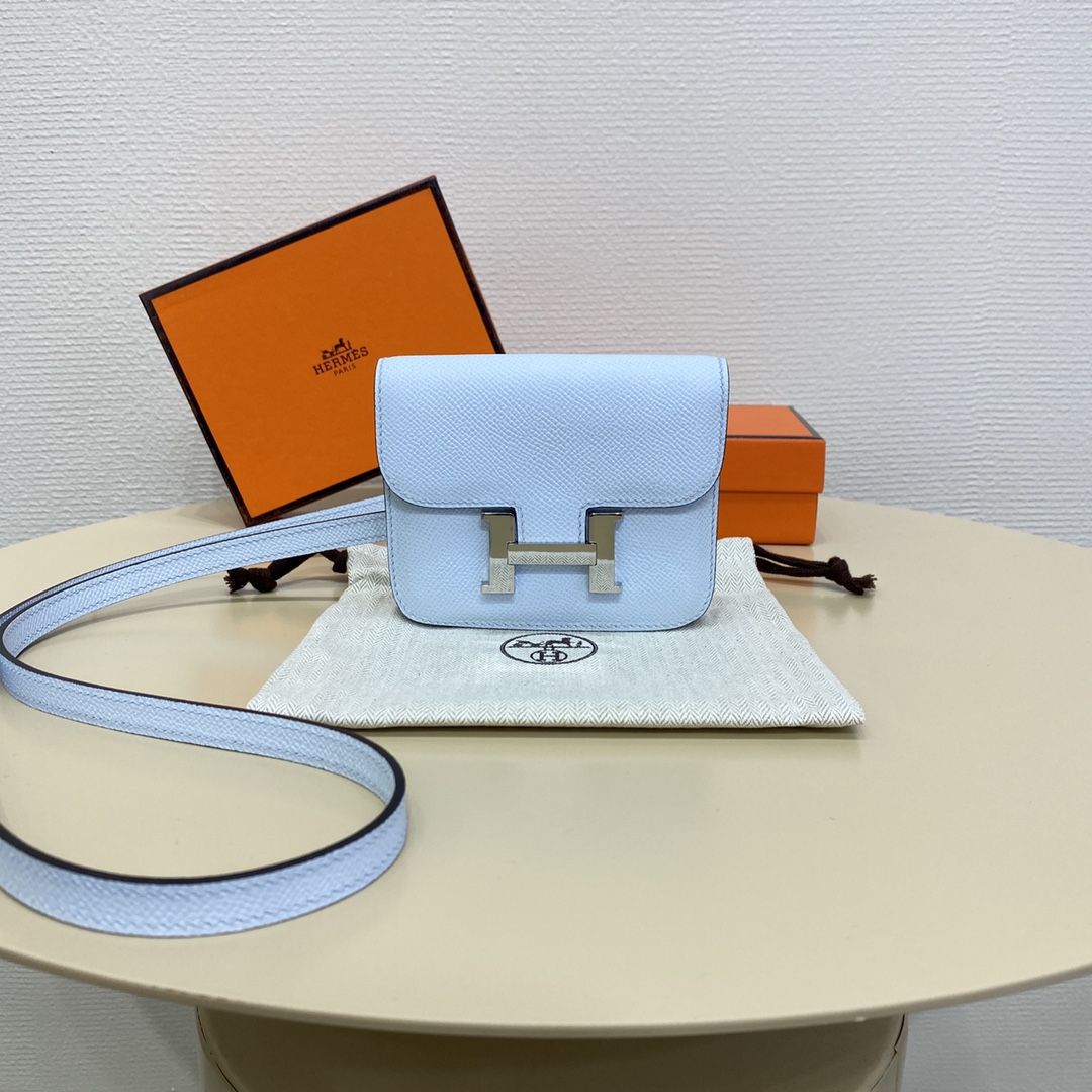 Hermes Constance Slim Wallet Belt Bag In Blue Pale Epsom Leather